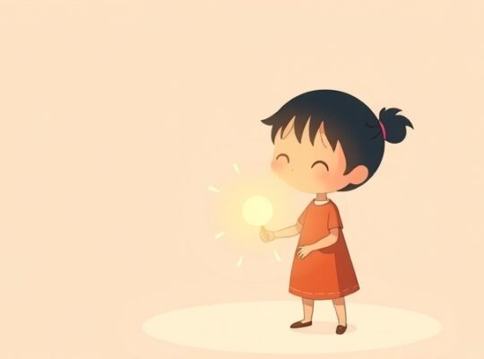 Postać nieśmiało trzyma iskrę radości za mglistymi barierami.