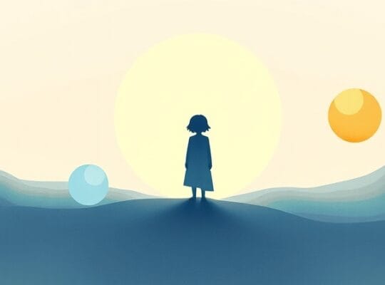 Sylwetka z akwarel między niebieską a żółtą poświatą symbolizuje kontrast społeczny.