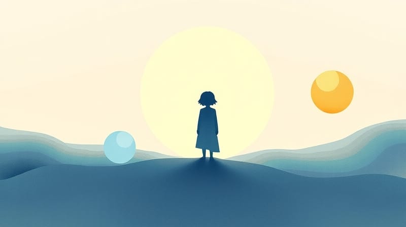 Sylwetka z akwarel między niebieską a żółtą poświatą symbolizuje kontrast społeczny.