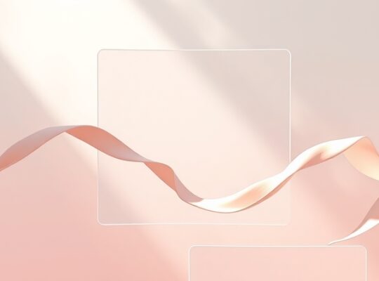 Eteryczne, pastelowe wstęgi czasu przeplatające się za geometrycznymi kształtami.