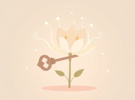 Symboliczna ilustracja: świecący klucz odblokowuje kwitnący kwiat, symbolizując zrozumienie emocjonalne.