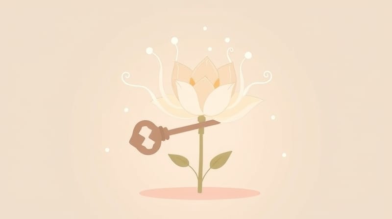 Symboliczna ilustracja: świecący klucz odblokowuje kwitnący kwiat, symbolizując zrozumienie emocjonalne.