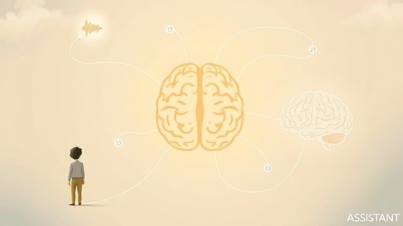 Abstrakcyjna ilustracja ciała migdałowatego, emocji i poznania, w pastelowych barwach.