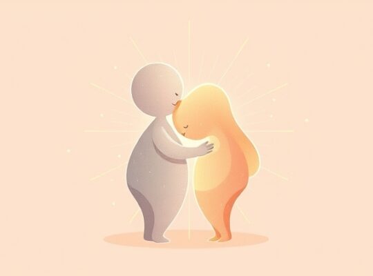 Dwie abstrakcyjne formy łączą się, symbole połączeń chemicznych i emocjonalnych w relacjach.