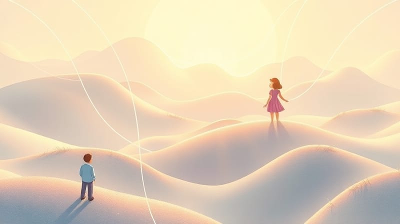 Abstrakcyjny krajobraz umysłu spleciony z mglistymi wspomnieniami i subtelnymi zmianami.