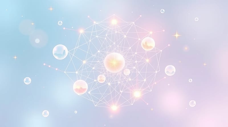 Eteryczna sieć świetlna tworzy hipokamp, otaczając bąbelki wspomnień.