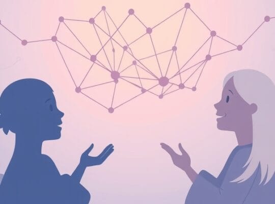 Abstrakcyjne sieci mózgowe symbolizujące empatię w trudnych rozmowach.