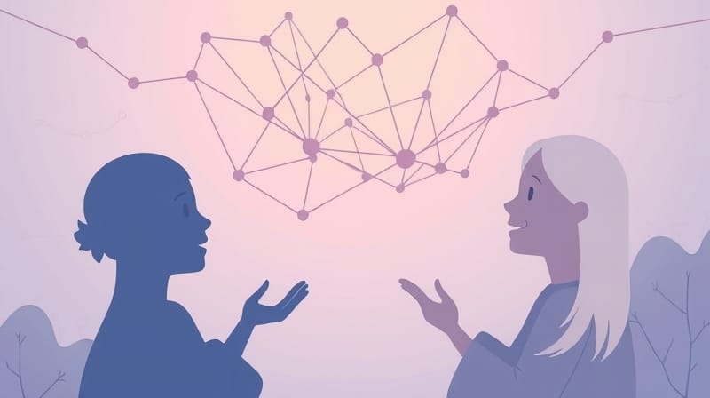 Abstrakcyjne sieci mózgowe symbolizujące empatię w trudnych rozmowach.