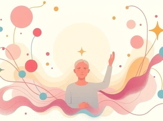 Spokojna postać z wewnętrznym światłem odnajduje harmonię pośród chaosu.