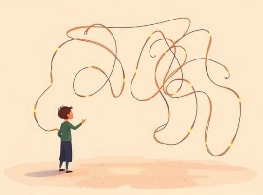 Sylwetka uwalnia się z sieci obowiązków, odnajdując spokój i równowagę.