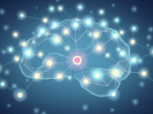 Minimalistyczna sieć neuronowa z lśniącymi liniami, symbolizująca szlaki biochemiczne, z wyróżnionym elementem niedoboru.