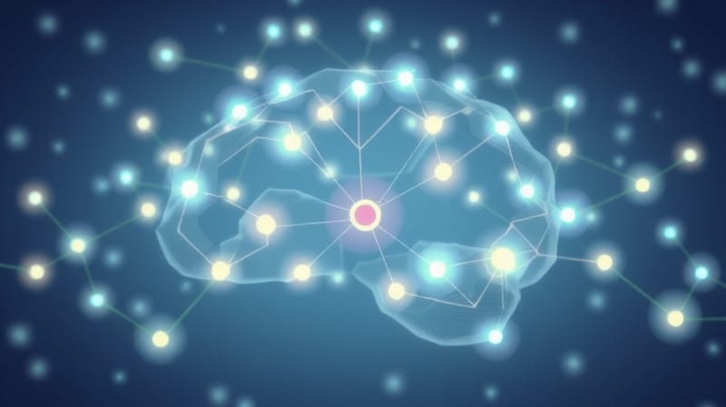 Minimalistyczna sieć neuronowa z lśniącymi liniami, symbolizująca szlaki biochemiczne, z wyróżnionym elementem niedoboru.