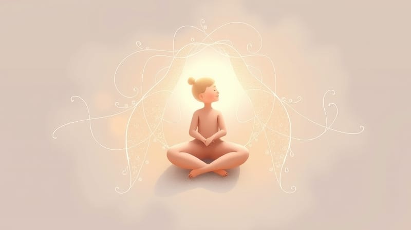 Delikatna postać w sieci wsparcia, emanująca spokojnym, niezależnym światłem.