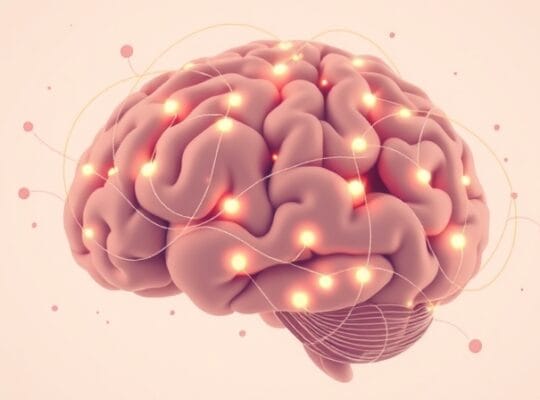 Abstrakcyjna mapa kory orbitofrontalnej: świecące ścieżki nagród, ciemne obszary kar.