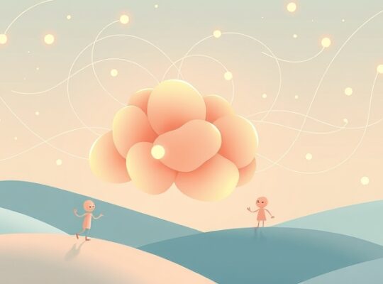 Pastelowy, senny krajobraz z harmonijnymi, świetlistymi tkankami mózgu.