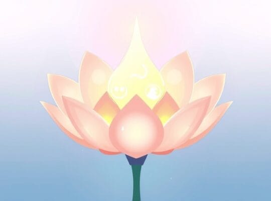 Delikatny kwiat z emocjonalnymi symbolami, przemieniający się w tarczę.