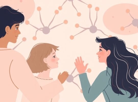 Senna ilustracja pasteli: połączone neurony, abstrakcyjne kształty wspólnych wspomnień i emocji.