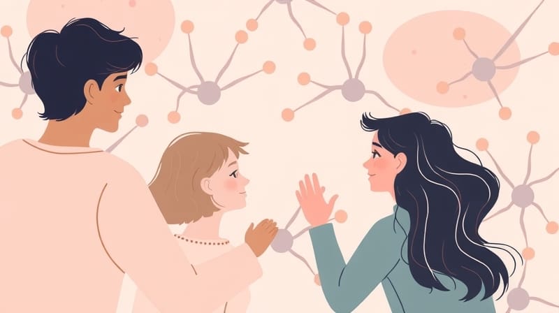 Senna ilustracja pasteli: połączone neurony, abstrakcyjne kształty wspólnych wspomnień i emocji.