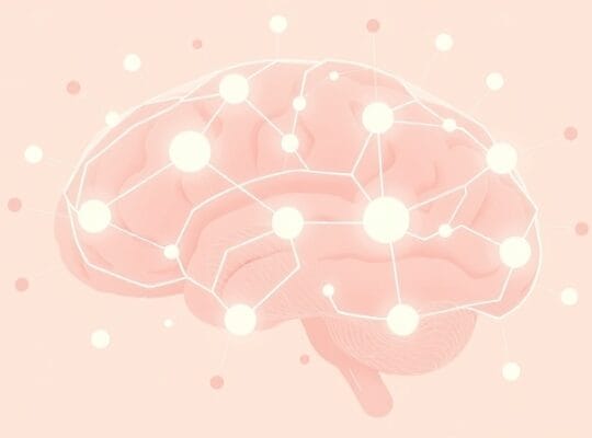 Abstrakcyjna sieć pastelowych kształtów symbolizująca wewnętrzne systemy i emocje, spokój.