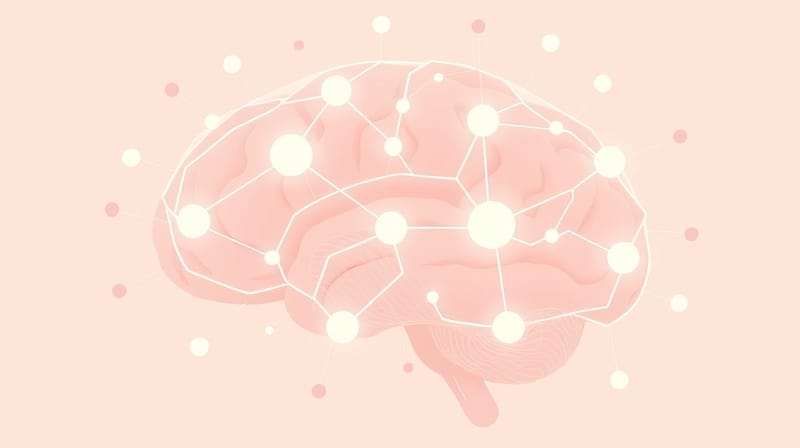 Abstrakcyjna sieć pastelowych kształtów symbolizująca wewnętrzne systemy i emocje, spokój.