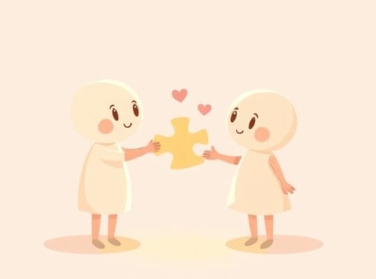 Dwie postacie wymieniającę się świecącym symbolem idei, co symbolizuje zgodę i zrozumienie.