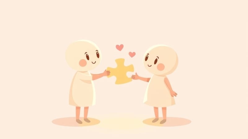 Dwie postacie wymieniającę się świecącym symbolem idei, co symbolizuje zgodę i zrozumienie.