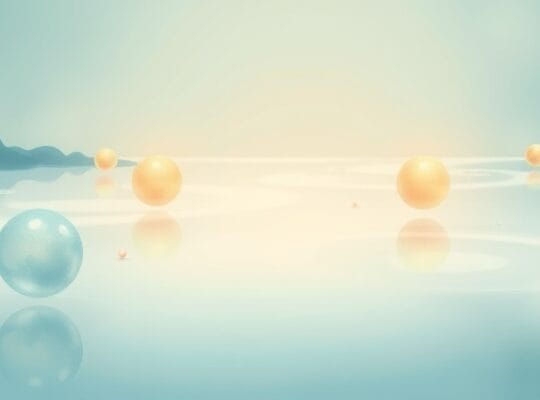 Surrealna rzeka norm, zakłócona subtelnymi iskrami ciepłych barw.