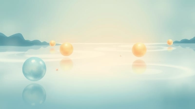 Surrealna rzeka norm, zakłócona subtelnymi iskrami ciepłych barw.