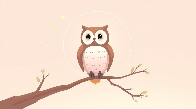 Stylizowana sowa o mądrym spojrzeniu, otoczona abstrakcyjnymi kształtami symbolizującymi zegar biologiczny.