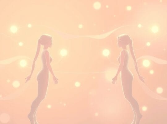 Połączone, pulsujące energią postacie, symbolizujące głęboką więź biologiczną i emocjonalną.