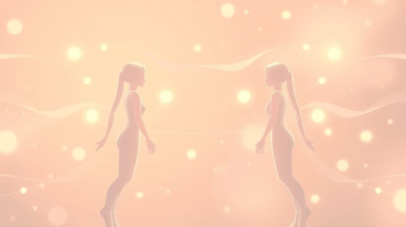 Połączone, pulsujące energią postacie, symbolizujące głęboką więź biologiczną i emocjonalną.