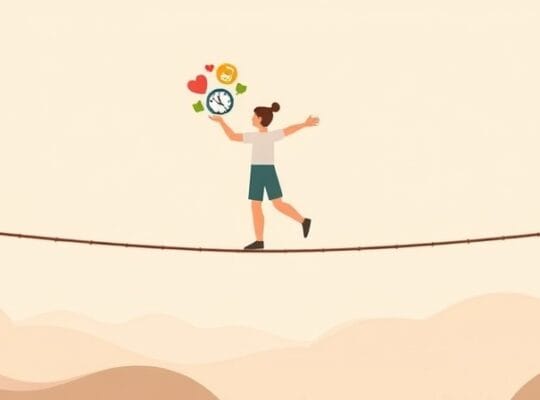 Rodzic balansuje na linie, utrzymując potrzeby dziecka, czas i życie osobiste.