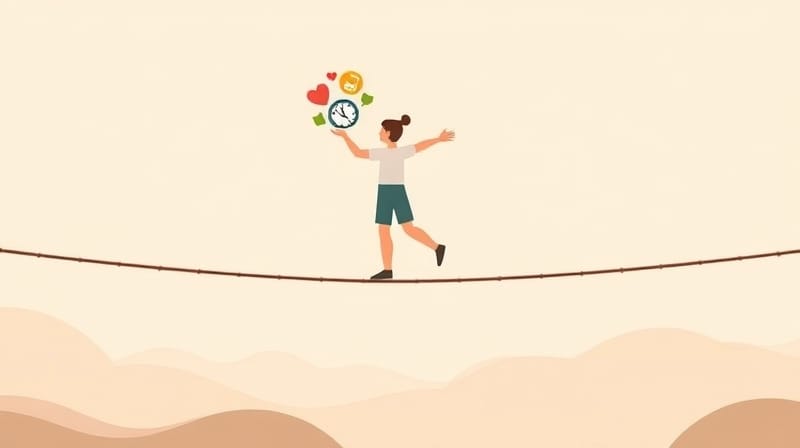 Rodzic balansuje na linie, utrzymując potrzeby dziecka, czas i życie osobiste.