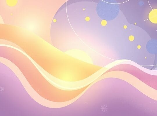 Abstrakcyjny, pastelowy obraz fal emocji i świetlnych wspomnień, skupiony w jasnym punkcie.