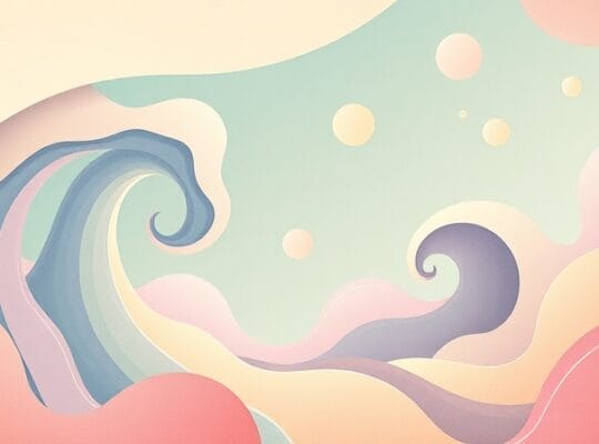 Abstrakcyjne, pastelowe wiry symbolizujące zniekształconą percepcję czasu.