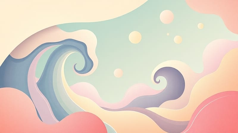 Abstrakcyjne, pastelowe wiry symbolizujące zniekształconą percepcję czasu.