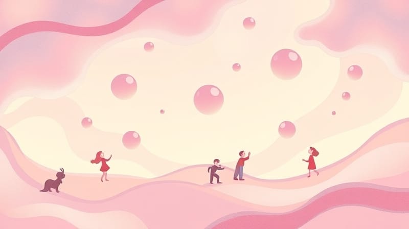 Pastelowe, surrealistyczne kształty sugerujące iluzje optyczne i percepcję rzeczywistości.