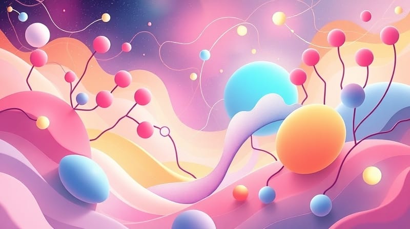 Abstrakcyjne fale dźwiękowe w pastelowych barwach płynące w świetlistych sieciach neuronowych.