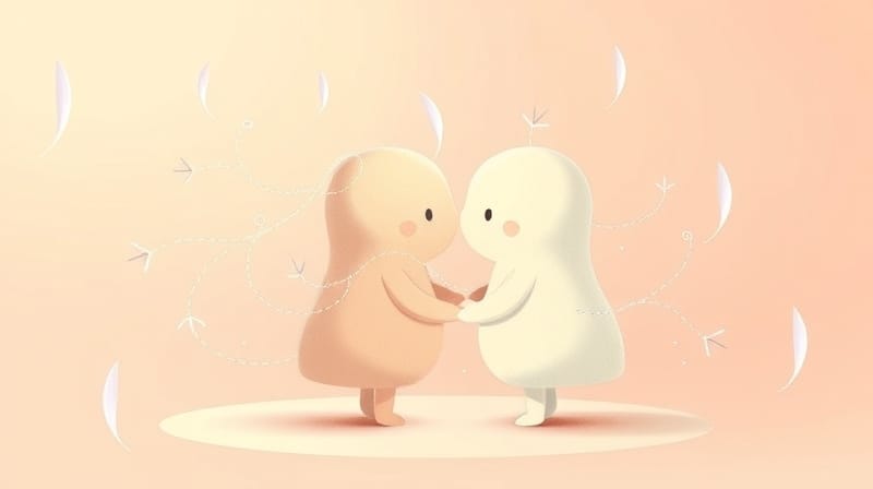 Delikatne pastelowe kształty łączące się, symbolizujące więzi emocjonalne i neuroprzekaźniki.