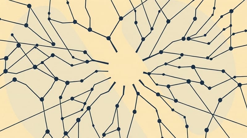 Pastelowa mozaika AI z połączonych neuronów emitujących ciepłe światło, symbolizująca radość.