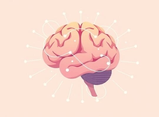 Stylizowany mózg w pastelach, ilustrujący reakcję "walcz lub uciekaj" i połączenia.