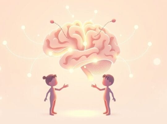 Mózg, układ nagrody i pomoc innym: ciepła ilustracja w stylu animacji.