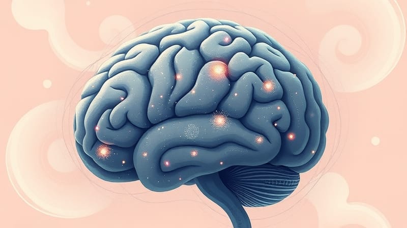 Stylizowany mózg z cząsteczkami cynku, równoważący subtelne symbole lęku.