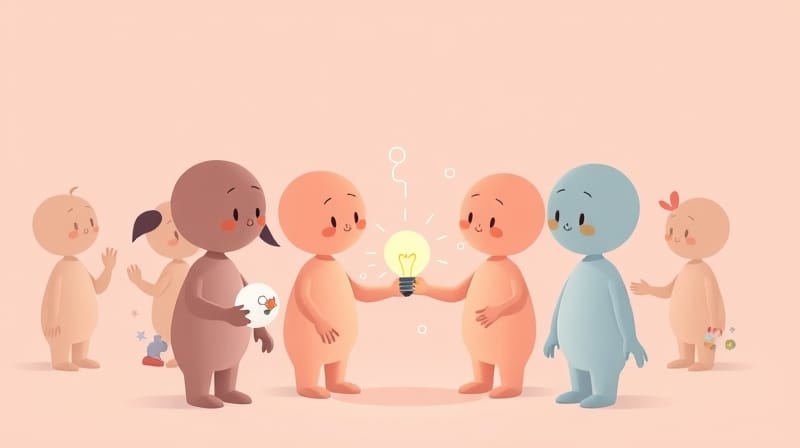 Stylizowane figury obserwujące i naśladujące się, symbolizujące uczenie społeczne.