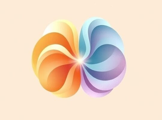 Abstrakcyjne, pastelowe formy symbolizujące wewnętrzny konflikt w stylizowanym zarysie głowy.