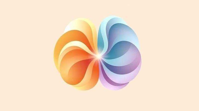 Abstrakcyjne, pastelowe formy symbolizujące wewnętrzny konflikt w stylizowanym zarysie głowy.