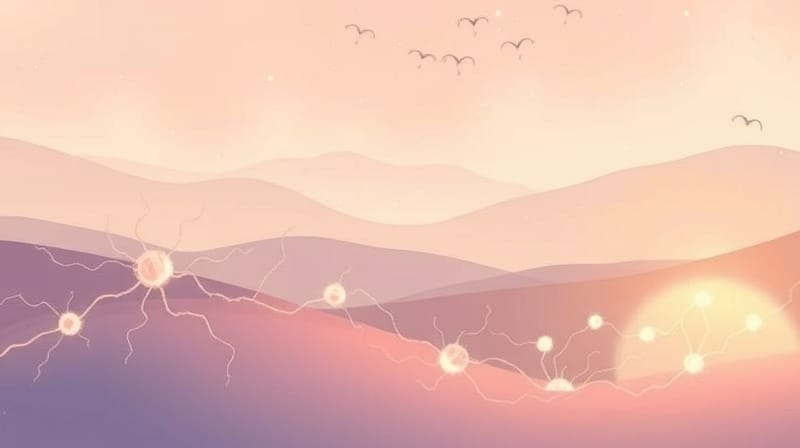 Delikatne neurony połączone z rozproszonym światłem, symbolizujące neuroinflamację i depresję.