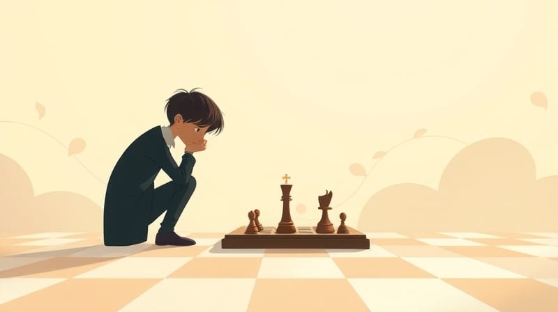 Niewidzialny obserwator przy szachownicy, symbolizujący ograniczenia uwagi.