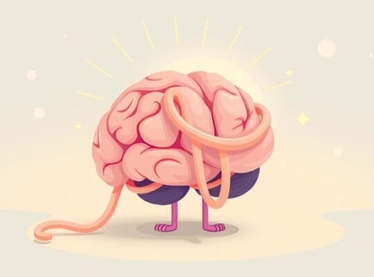 Stylizowany mózg, rozplątujący świecące nici, symbolizujący satysfakcję z rozwiązywania problemów.