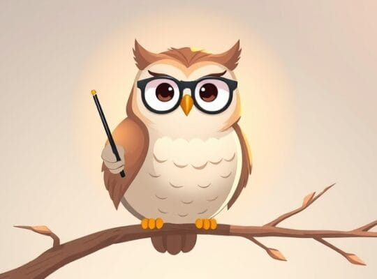 Sowa w okularach z batutą dyrygenta, symbolizująca regulację uwagi przez acetylocholinę.